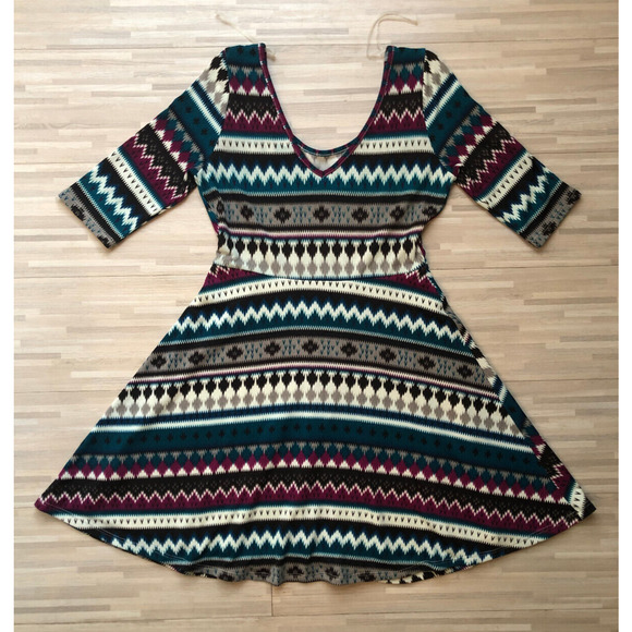 Pink Owl, Cinched Waist Dress, Tribal Aztec, Women's Size Medium - Picture 2 of 6